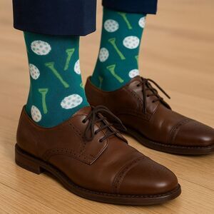 NEW Men's Size 10-13 Golf Brightstar Novelty Crew Ankle Socks Father's Day Green